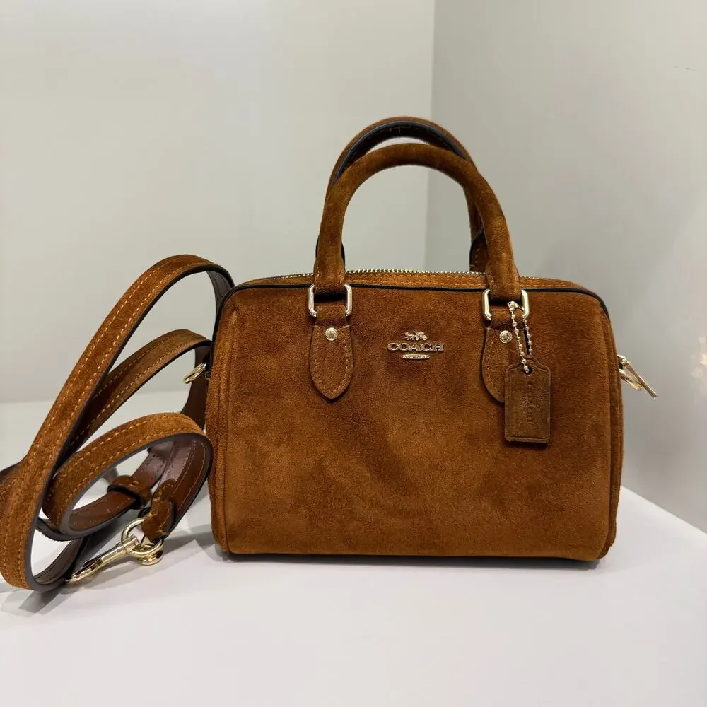 NEW‼️Coach Mini Rowan Crossbody Bag CEQ65 suede/Gold/Warm Brown